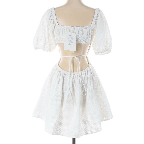 NWT Sabo Clara Size 8 Cotton Textured White Mini Dress Open Back New - Picture 5 of 11